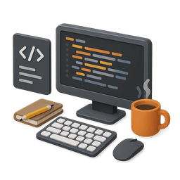 icon of a screen with code and a cup of coffee